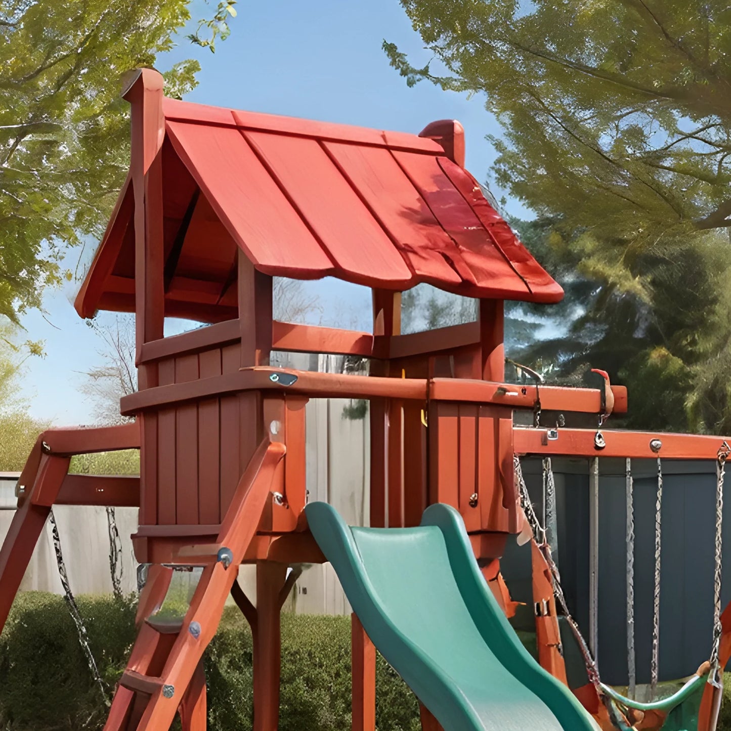Backyard Wooden Swing Set with Playhouse, Slide & Toddler Seat – Outdoor Fun Zone