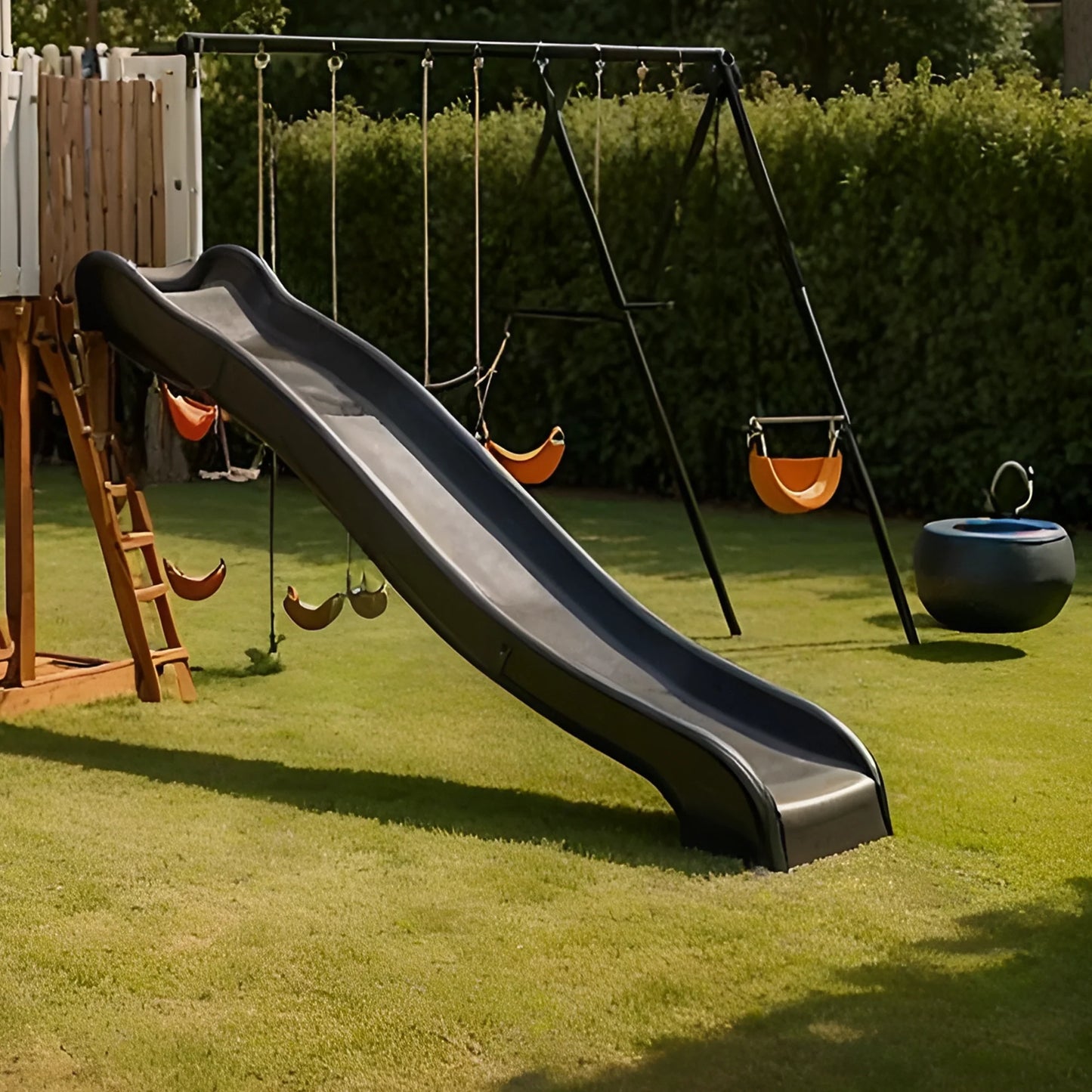 Wooden Outdoor Playground with Swings, Sandbox & Slide – Kids Backyard Playhouse