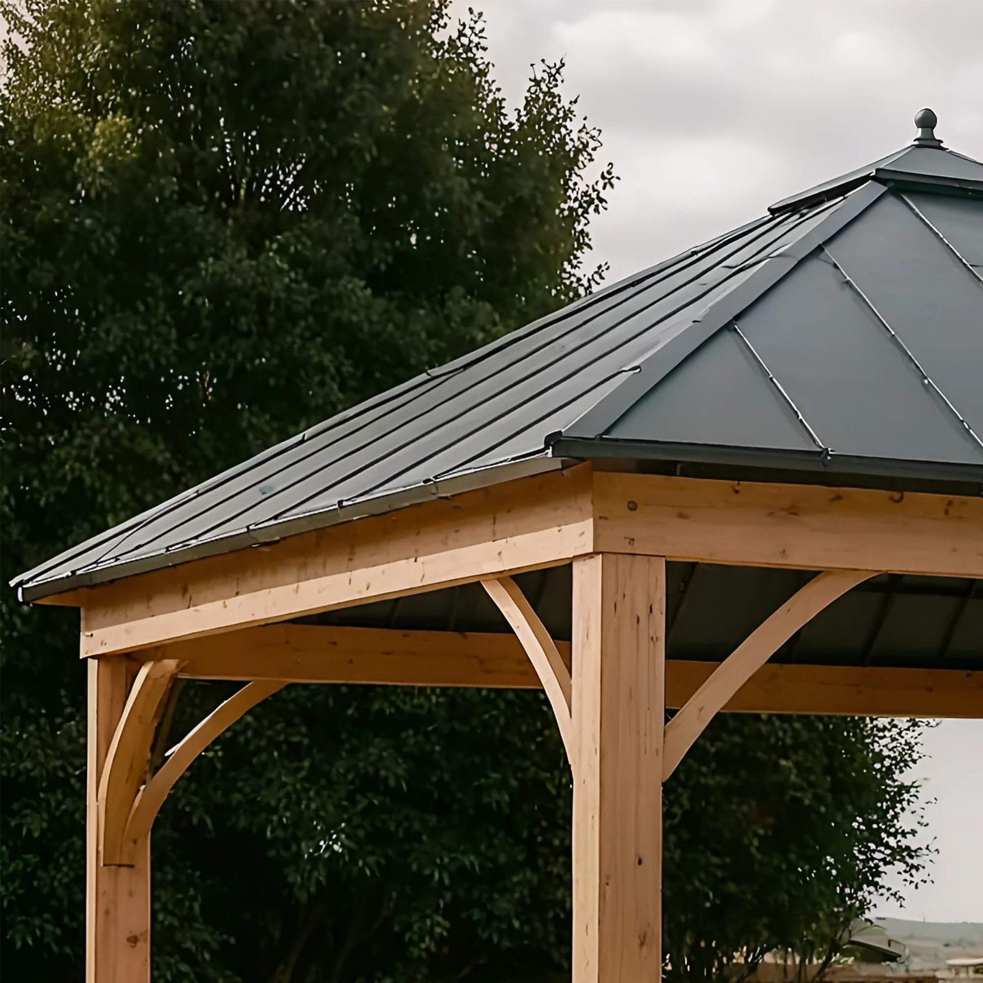 12x12 Wooden Gazebo with Steel Roof | Outdoor Pavilion for Patio, Garden & Poolside Lounge
