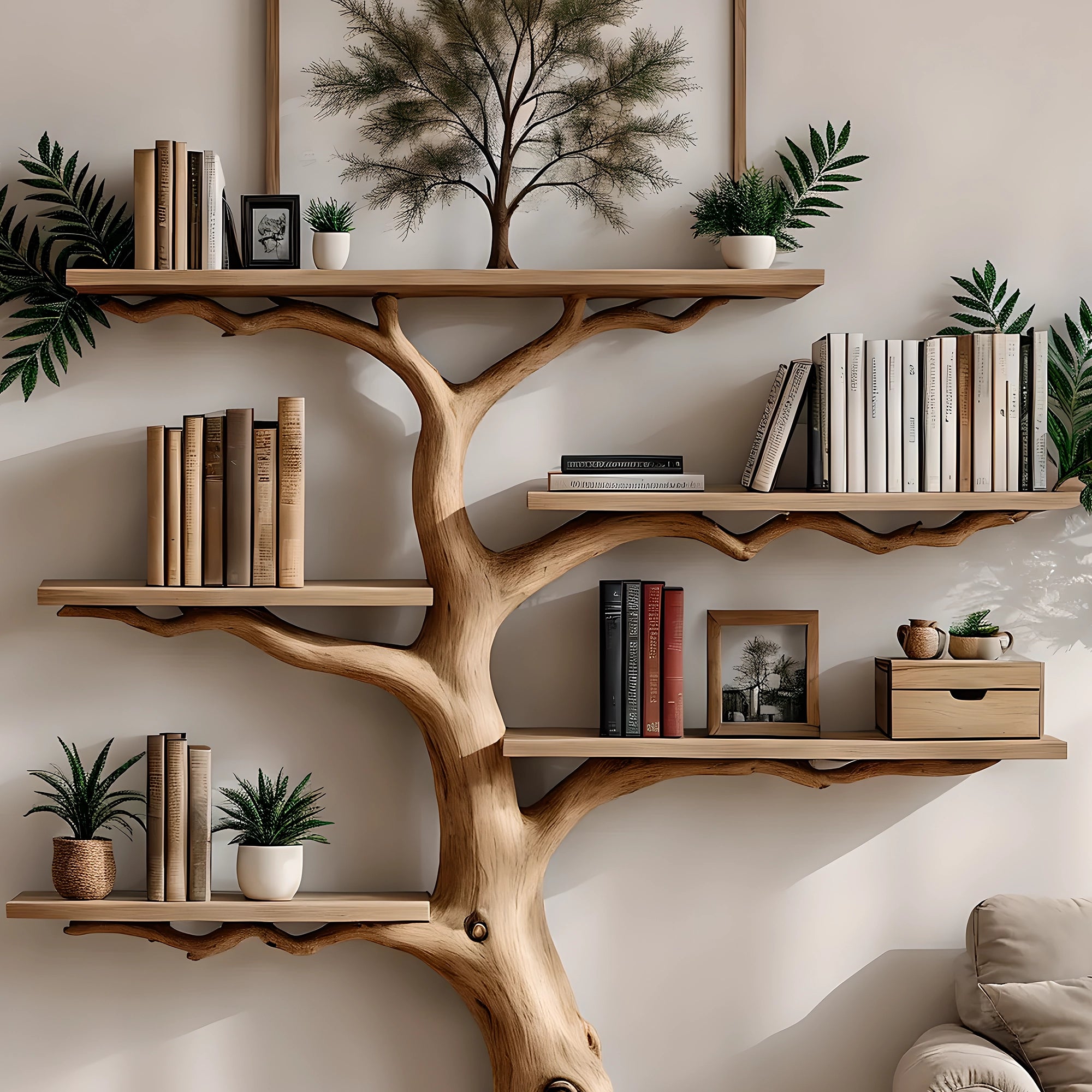 Tree-shaped solid wood floating corner bookshelf wall-mounted bookshelf bookcase handmade furniture decoration for home christmas gift 