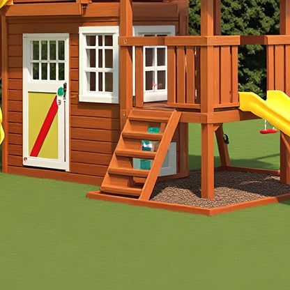 Wooden Swingset with Slide, Swing Beam & Adventure Play Fort