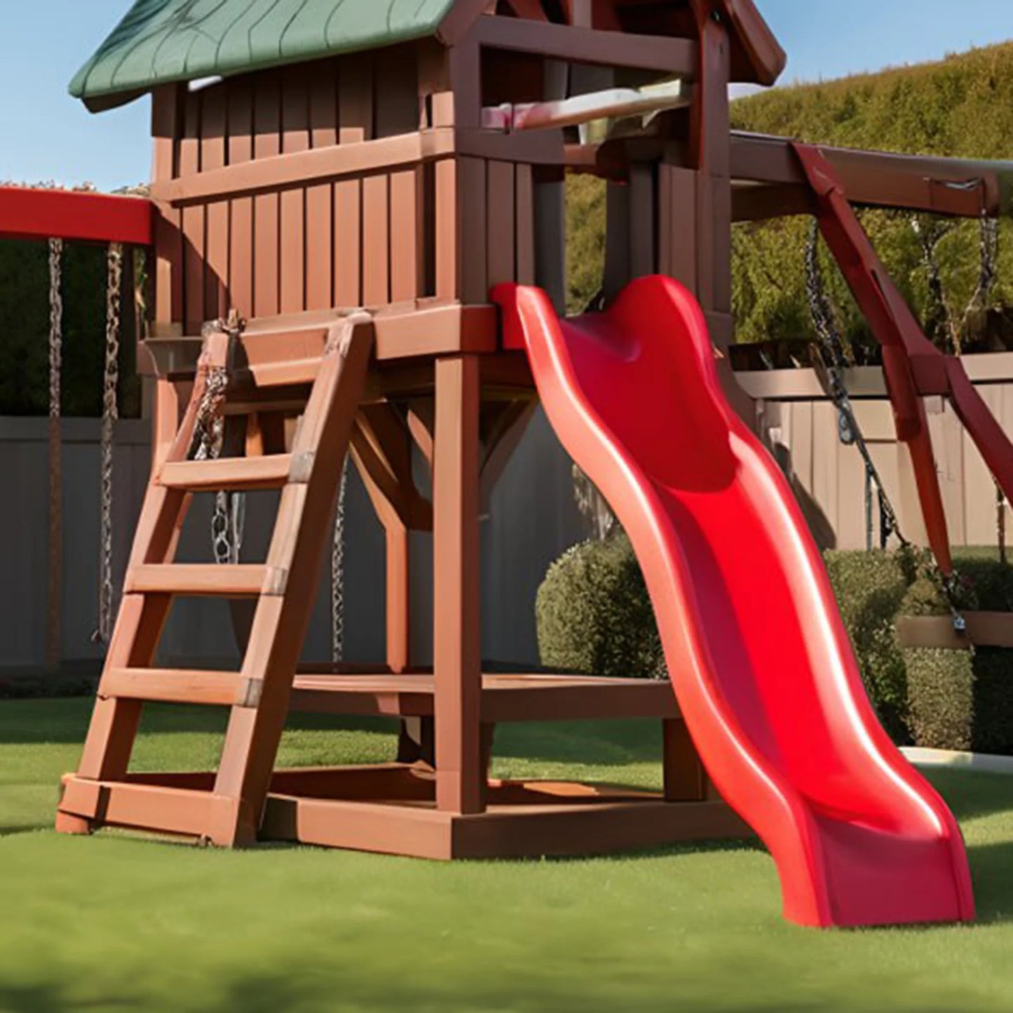 Outdoor Kids Swing Set with Playhouse, Slide & Sandbox – Backyard Wooden Fun