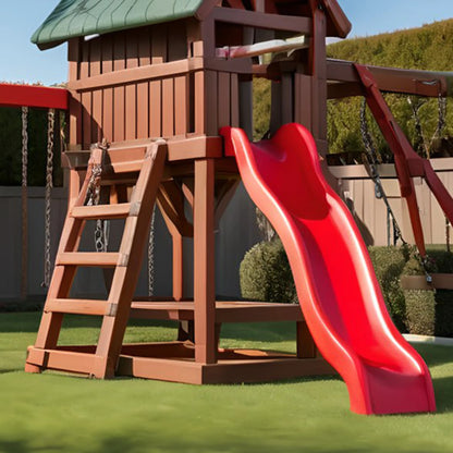 Outdoor Kids Swing Set with Playhouse, Slide & Sandbox – Backyard Wooden Fun