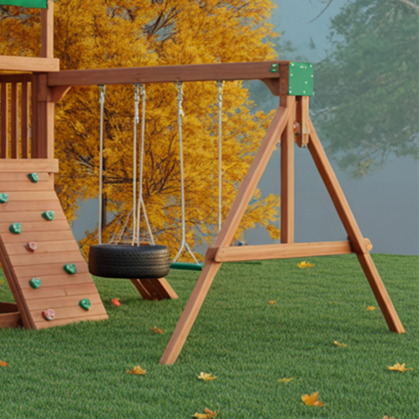 Wooden Swingset with Double Towers, Slide & Swings – Outdoor Kids Playground