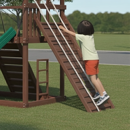 Wooden Swingset with Double Slides & Climbing Ladder – 22x12 ft Outdoor Playset