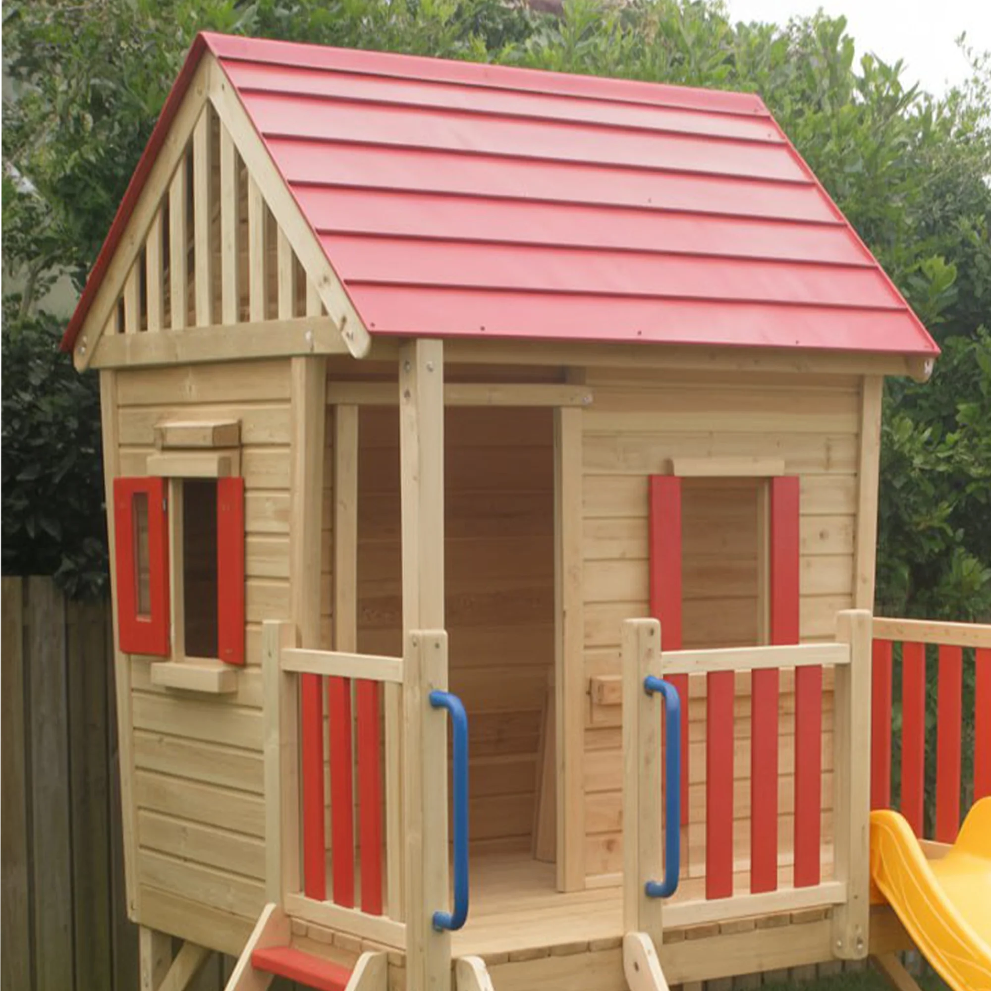 Wooden Kids Playhouse with Slide | Outdoor Backyard Play Structure 22ft x 12ft x 9ft