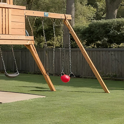 Backyard Wooden Swing Set with Climbing Wall, Playhouse & Slides