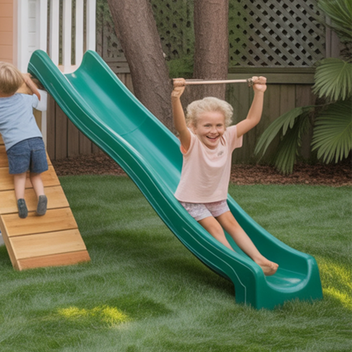 Modern Wooden Swingset with Slide & Playhouse – Outdoor Kids Playground