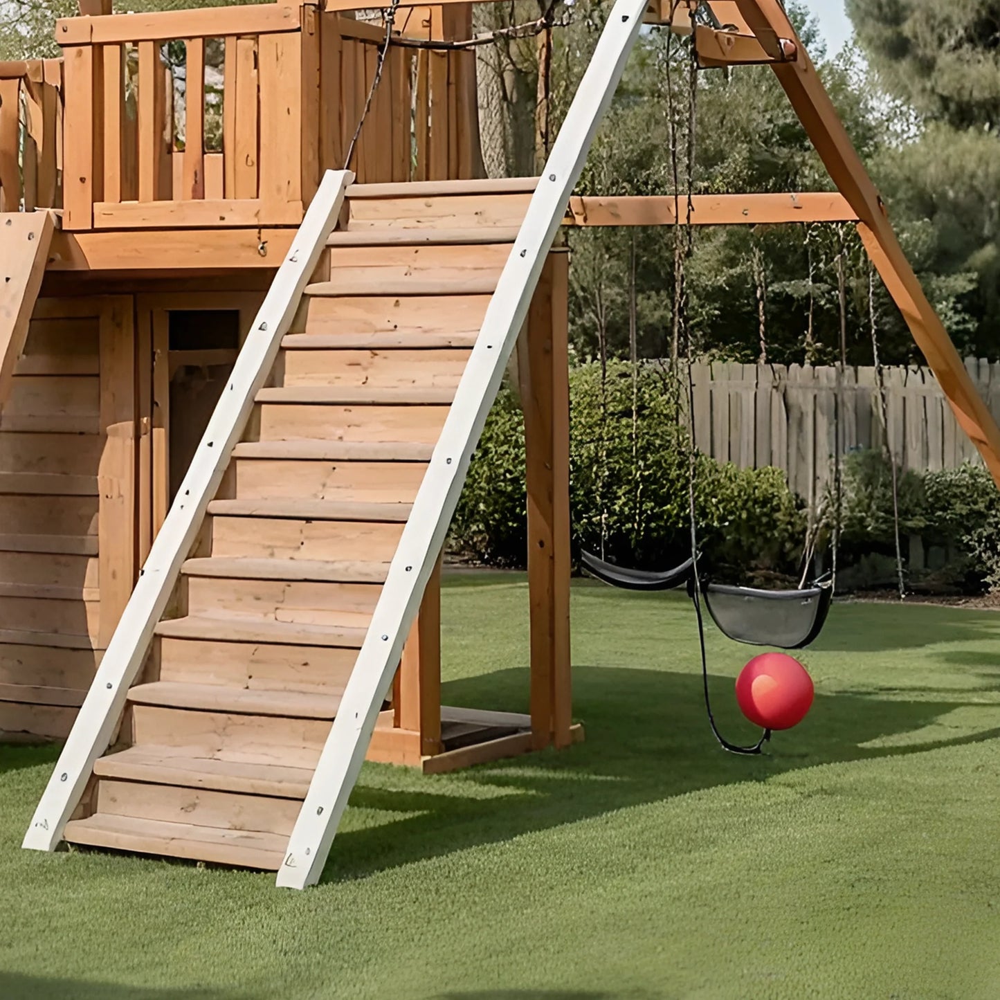 Wooden Swing Set with Clubhouse, 3 Swings & Long Slides – Outdoor Play Area