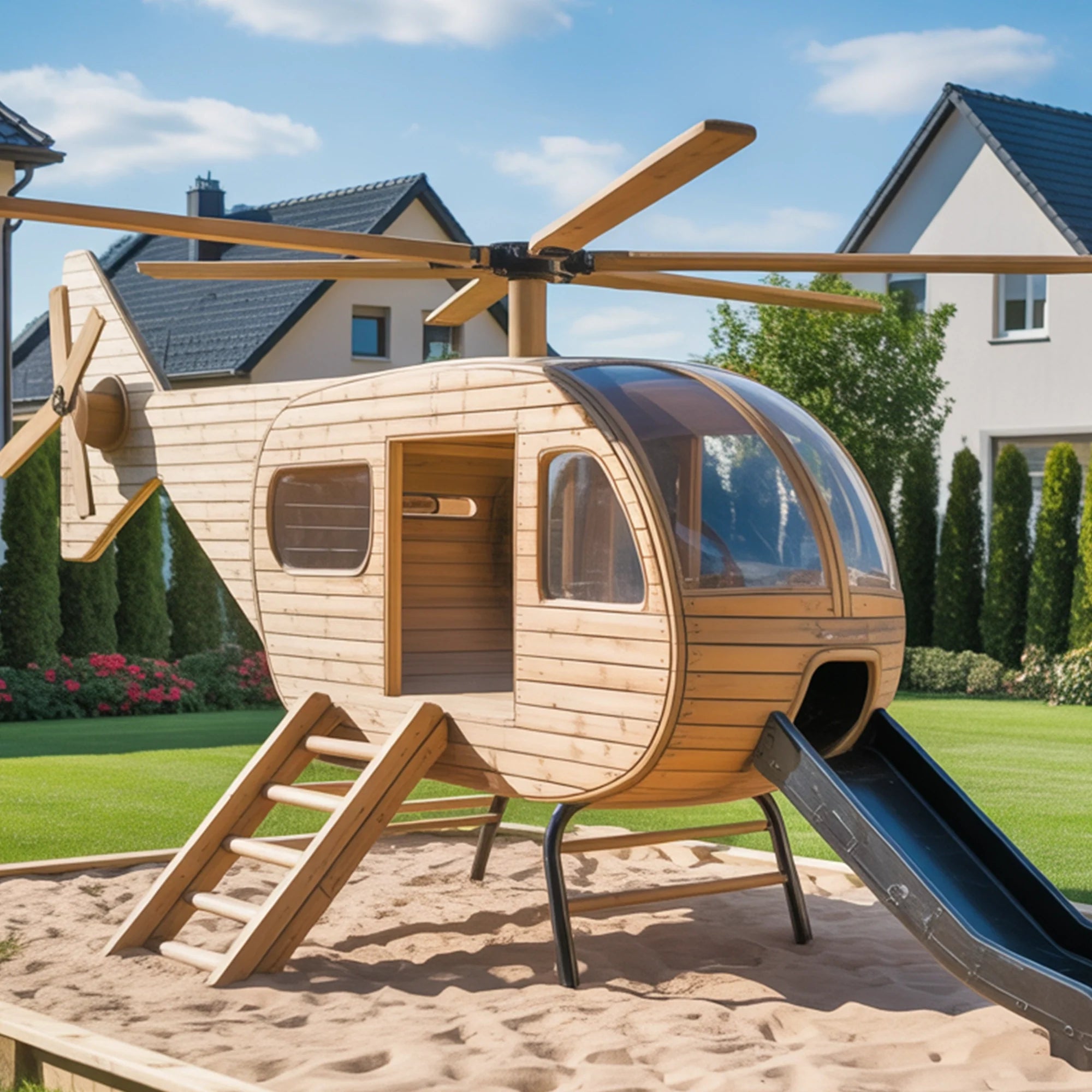 Wooden Helicopter Playhouse – 14ft | Outdoor Playground for Kids