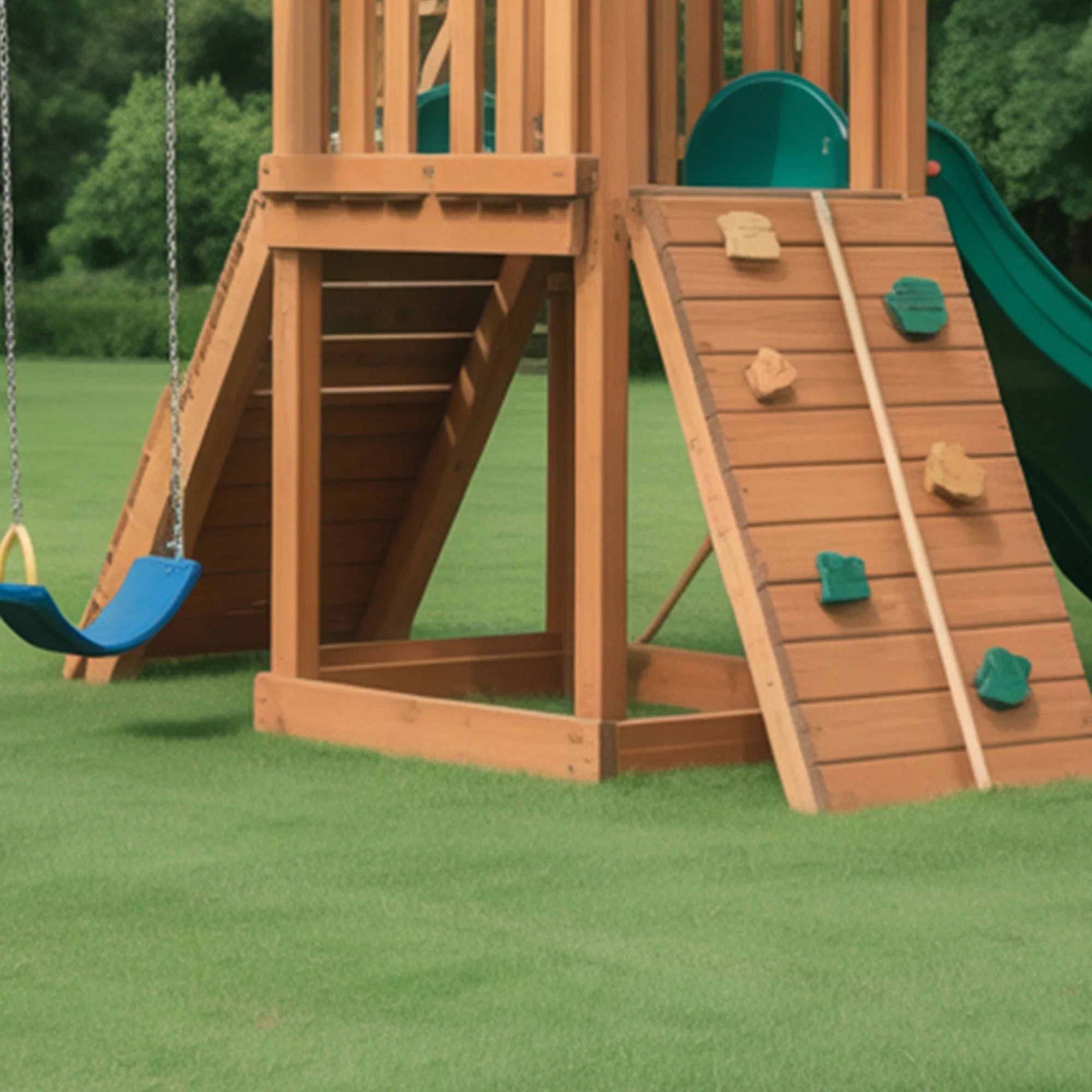 Backyard Wooden Playset with Slide, Swings & Climbing Wall – Outdoor Adventure Playground for Kids | Durable Wood Frame 22x12x9 ft