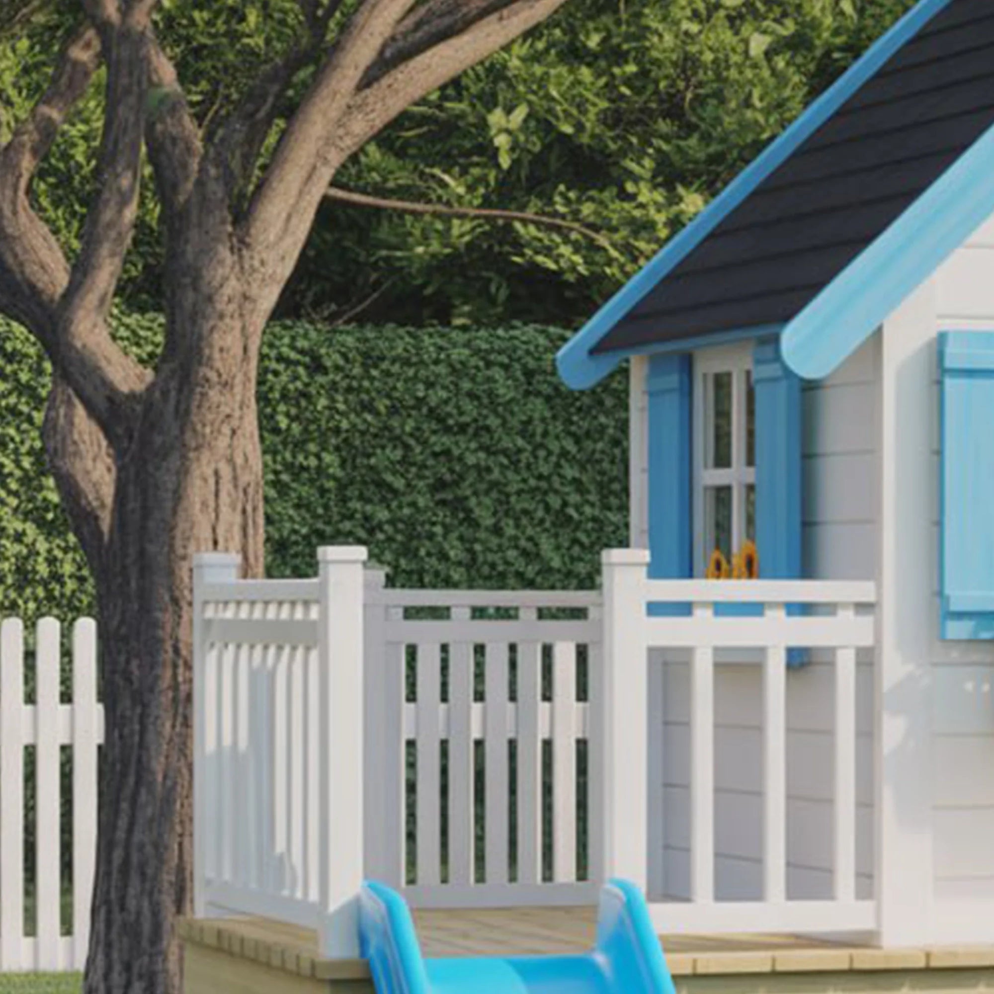 Wooden Kids Playhouse with Slide and Porch – Outdoor Backyard Activity Set 22x12 ft  Durable & Safe Design for Children