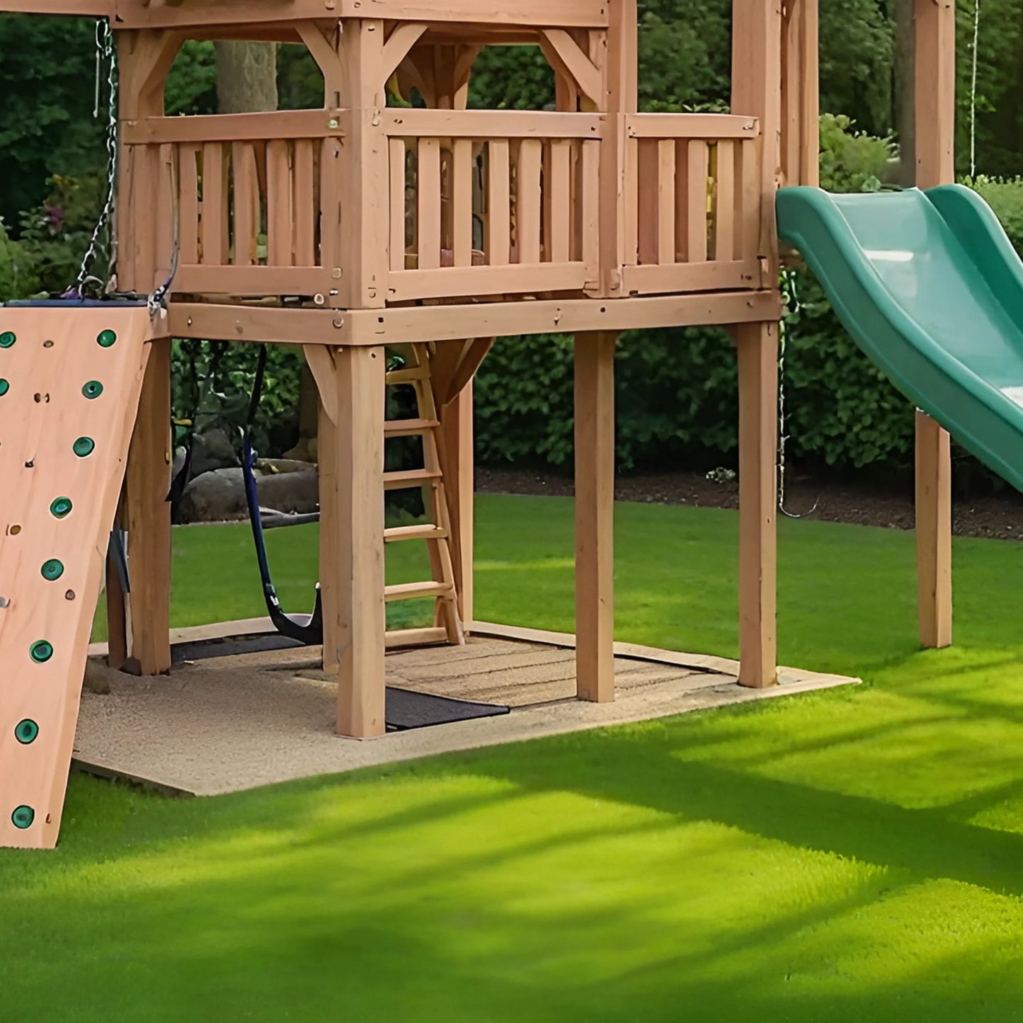 Outdoor Wooden Playground with Swings, Slides & Climbing Wall for Kids