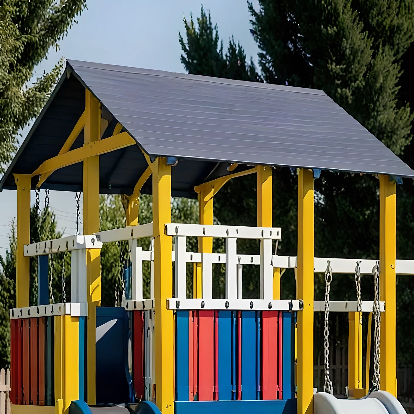 Heavy-Duty Wooden Swing Set – Outdoor Play Structure with Slides & Climbing Features