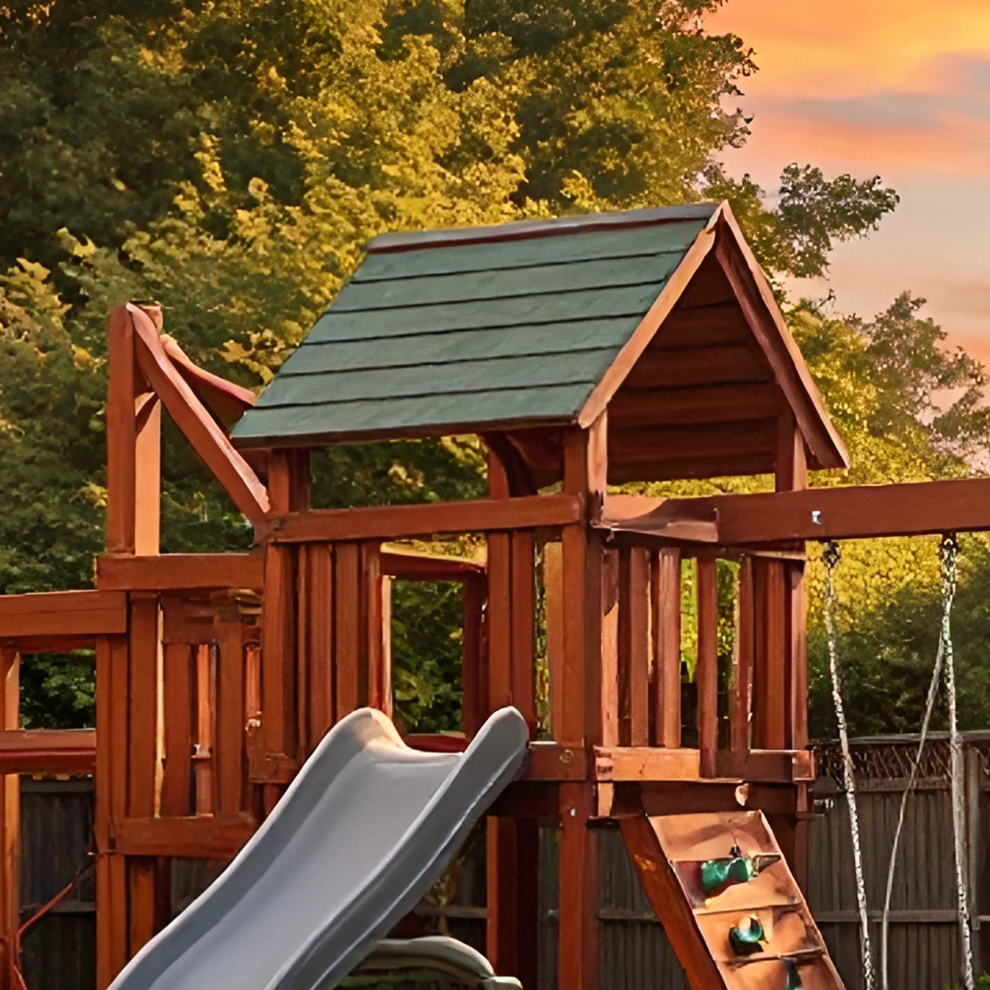 Heavy-Duty Wooden Swing Set with Adventure Playhouse & Multiple Swings