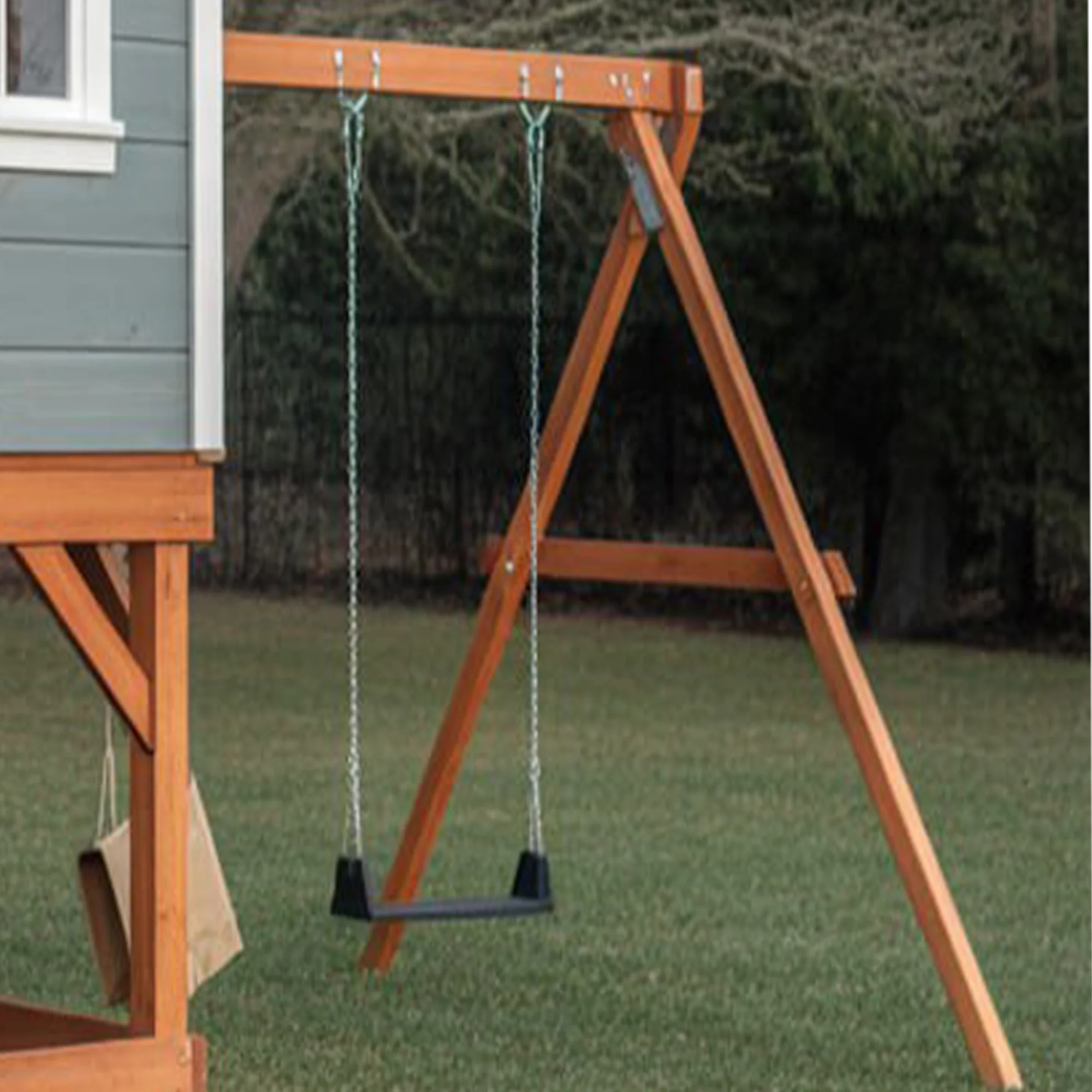 Modern Wooden Playhouse with Slide & Swing – Backyard Adventure Set, 16ft x 12ft x 9ft