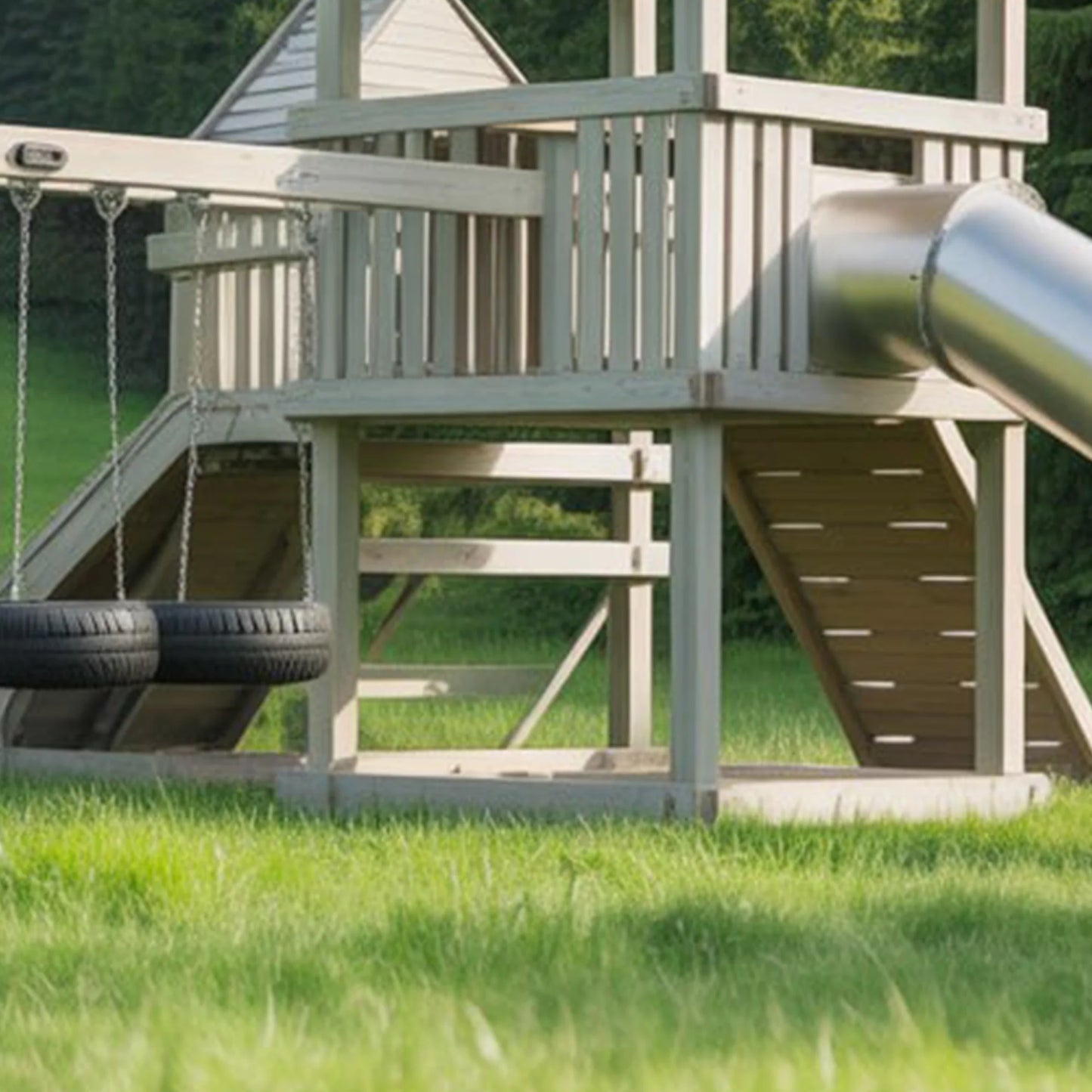 Wooden Swingset with Spiral Tube Slide & Dual Swings – Outdoor Fun