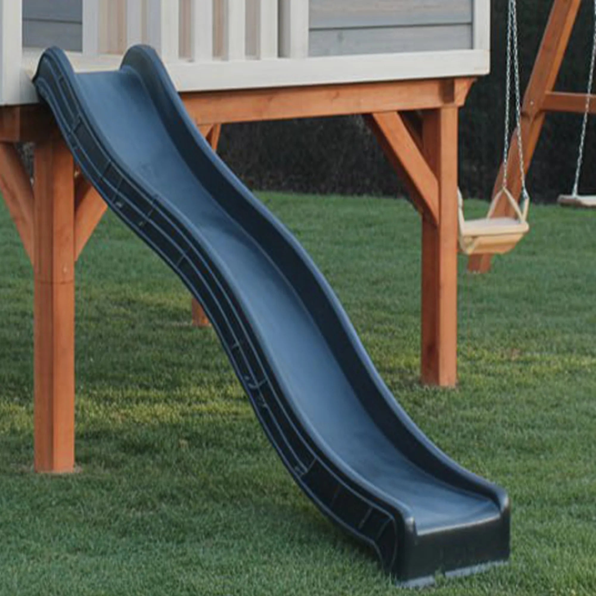 Wooden Playhouse with Slide and Swing – Elevated Backyard Kids Outdoor Playset 16x12 ft