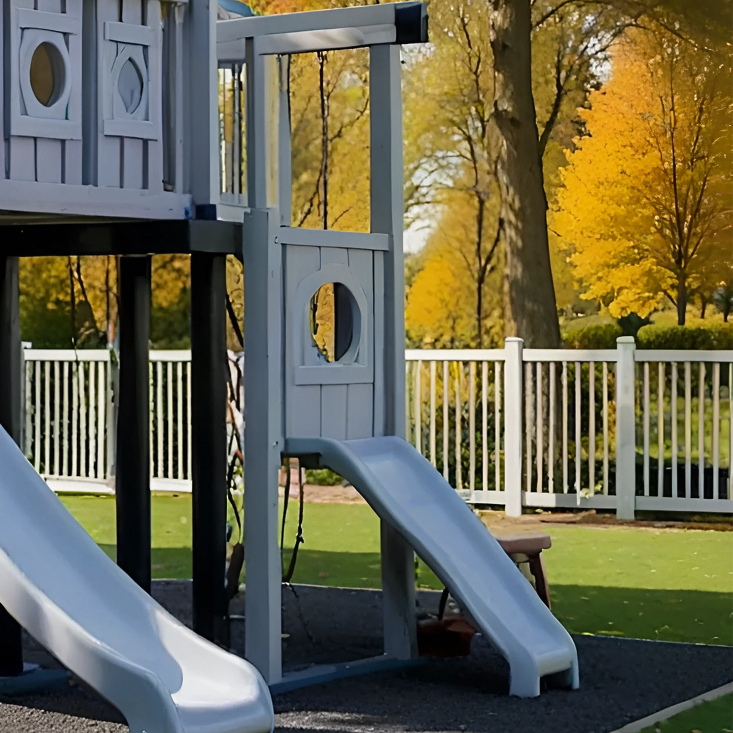 Large Wooden Swing Set with Playhouse, Slide & Swings – Outdoor Backyard Playground (23.6 ft)