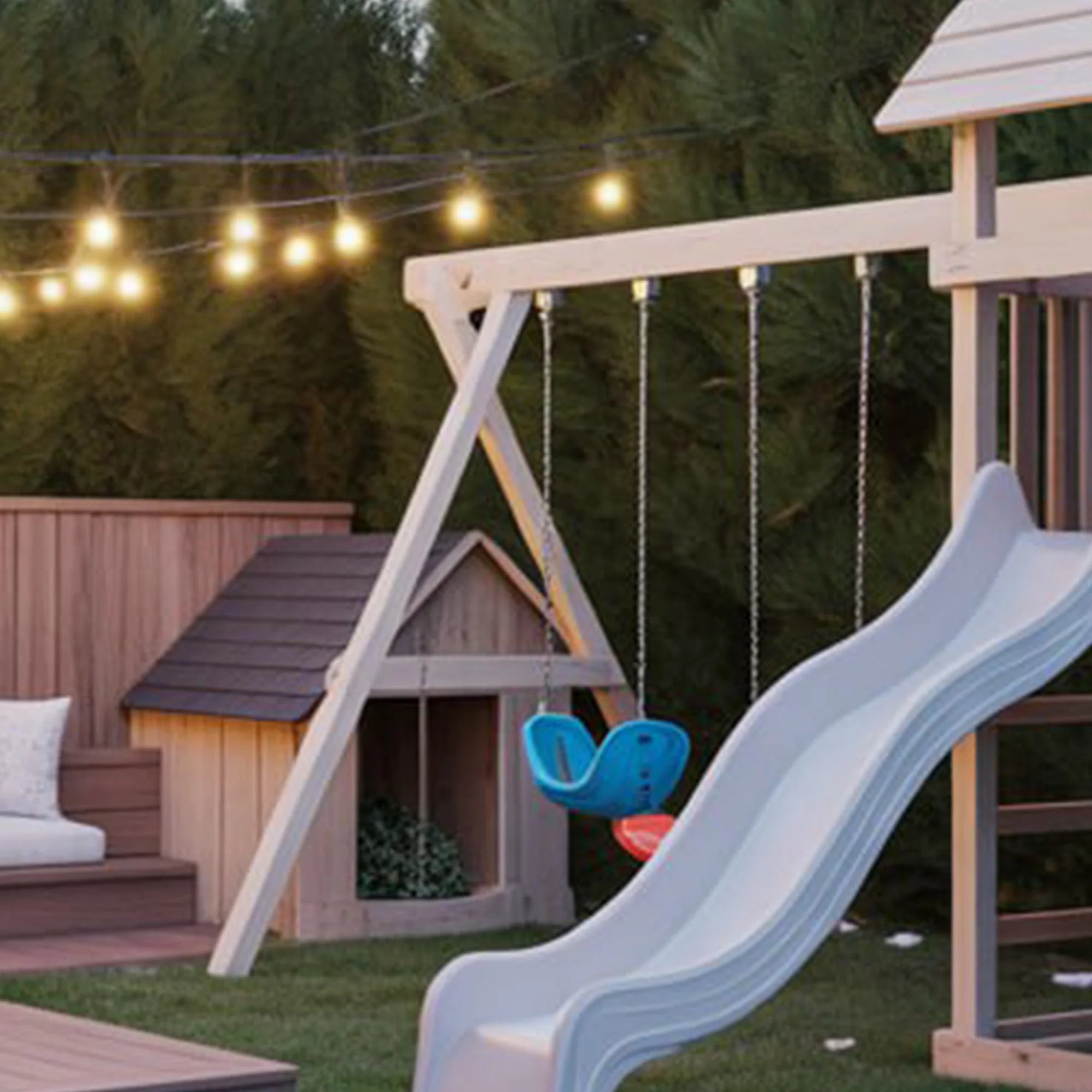 Premium Outdoor Wooden Playset with Double Swings, Slide & Climbing Tower – 22ft x 12ft x 9ft