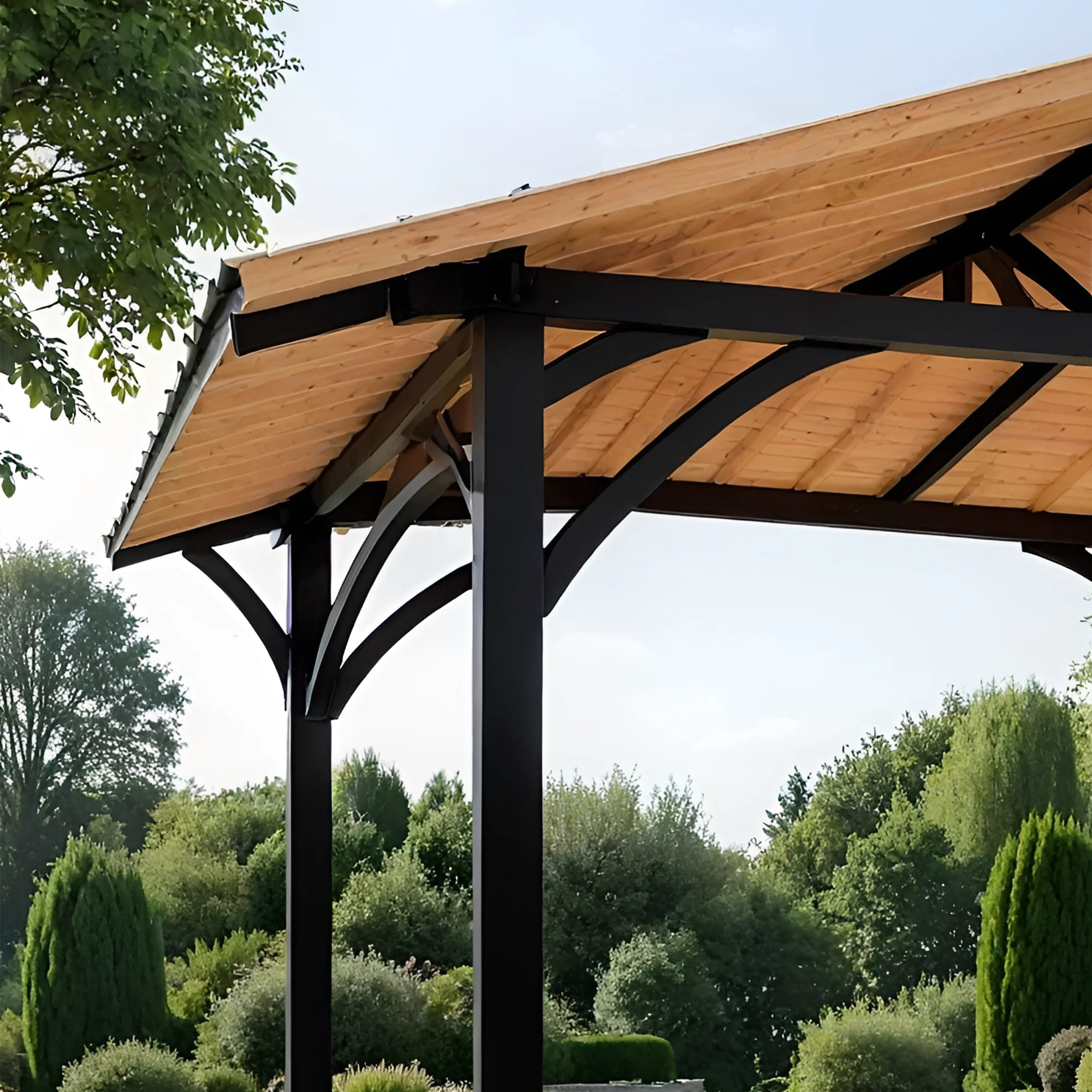 12x12 Wooden & Steel Gazebo with Gable Roof | Outdoor Pavilion for Patio, Garden & Poolside