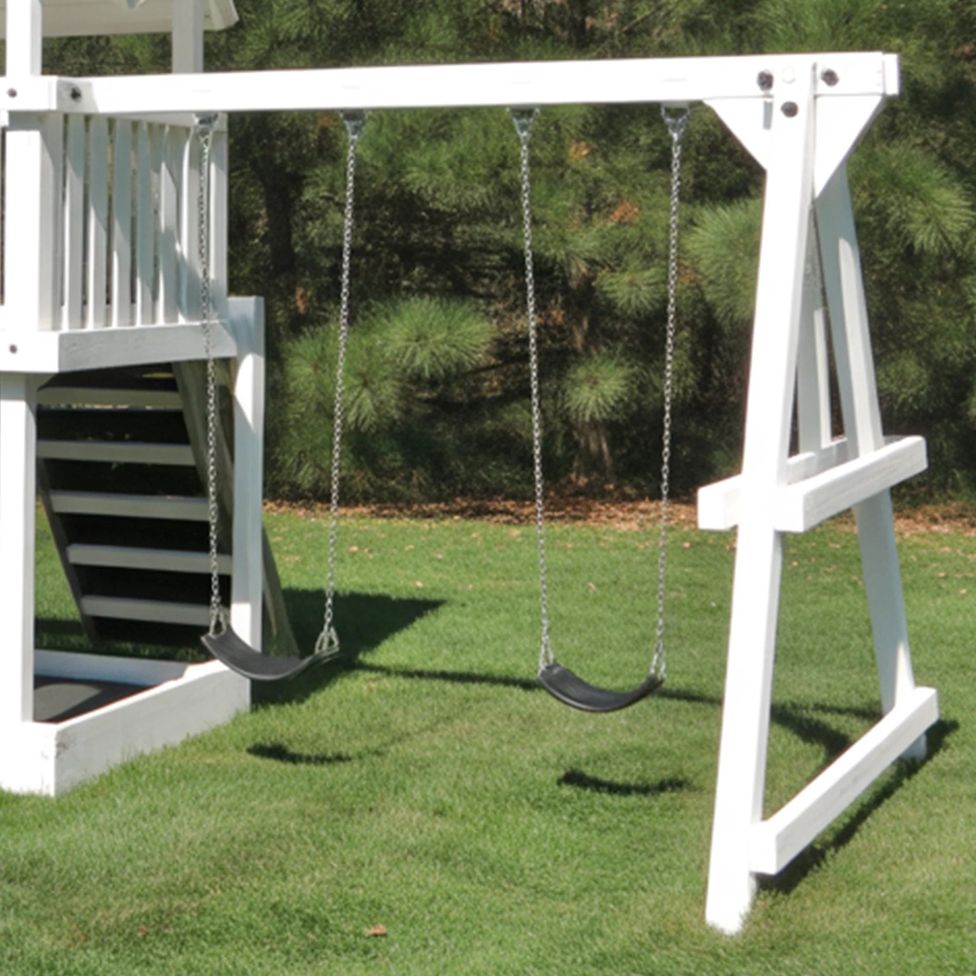 Backyard Wooden Playset with Double Swing, Climbing Stairs & Metal Slide – 22ft x 10ft x 9ft