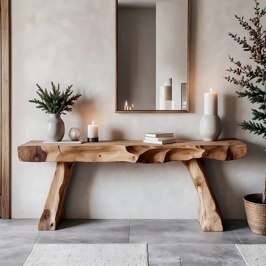 Natural wood console table rustic handmade entryway furniture for home decor
