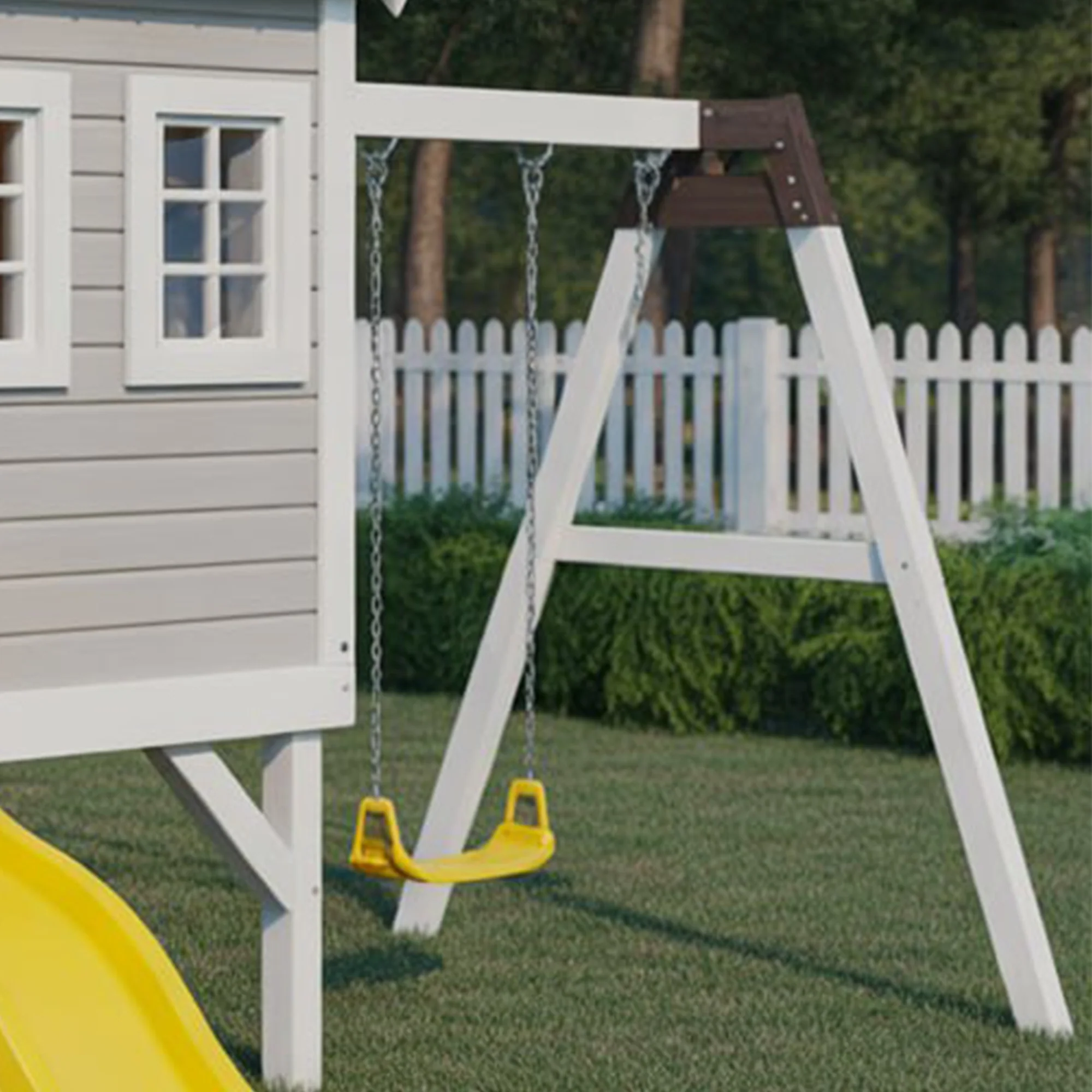 Wooden Playhouse with Slide & Swing – 16ft | Outdoor Backyard Playground