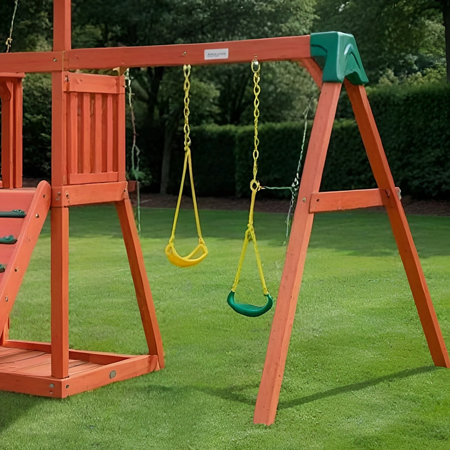 Luxury Outdoor Wooden Swingset with Dual Slides & Playhouse