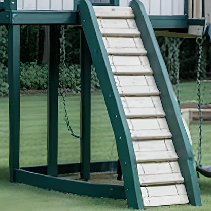 All-in-One Wooden Swing Set with Playhouse & Double Slides – Perfect Backyard Playground
