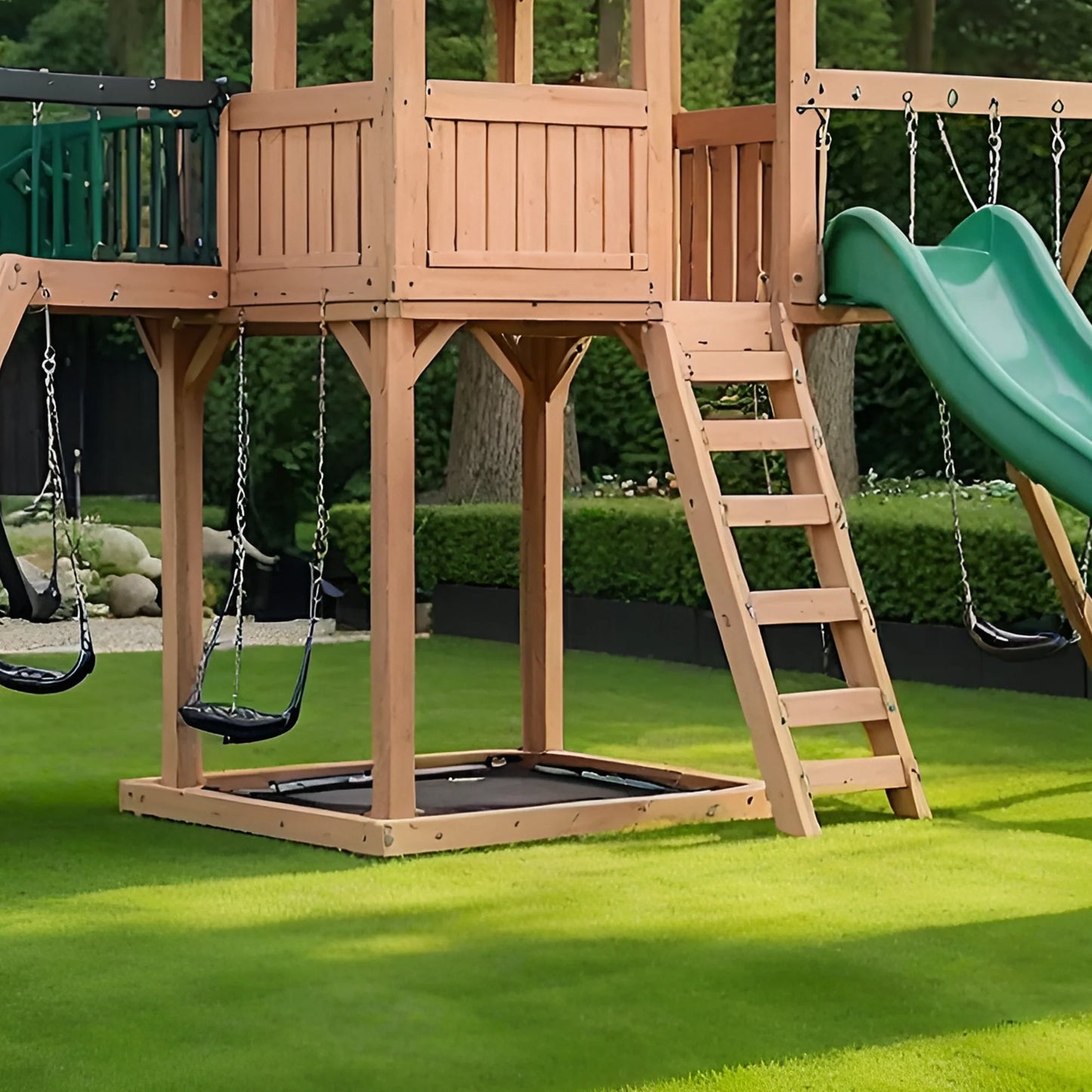 Heavy-Duty Swing Set with Playhouse, 2 Slides & Swings for Backyard Fun