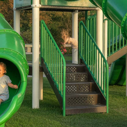 Twin Tower Wooden Playground with Dual Spiral Tube Slides | Outdoor Playhouse for Kids Backyard Adventure