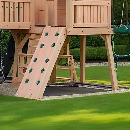 Wooden Swing Set with Slide, Climbing Wall & Playhouse – Outdoor Kids Playground (23 ft)