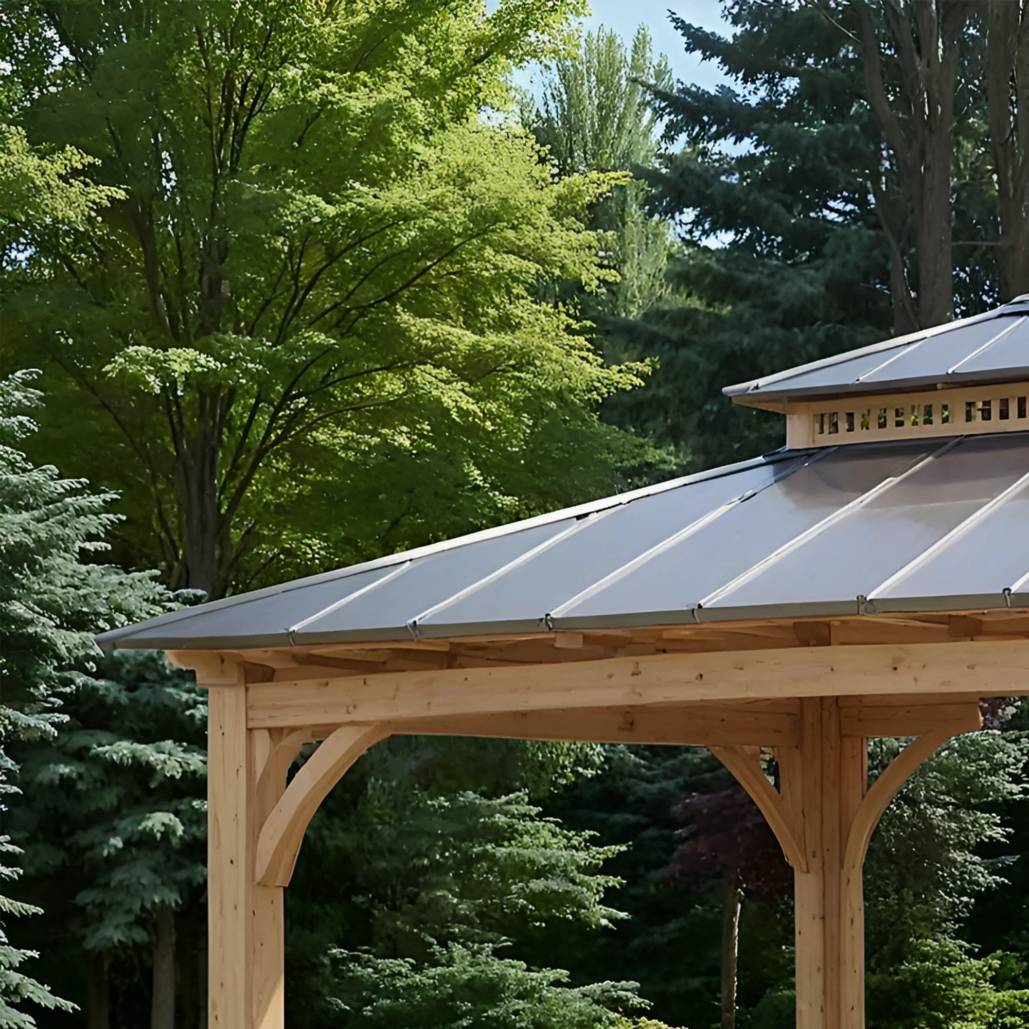 12x12 Wooden Gazebo with Steel Roof | Outdoor Pavilion for Patio, Garden & Poolside Living