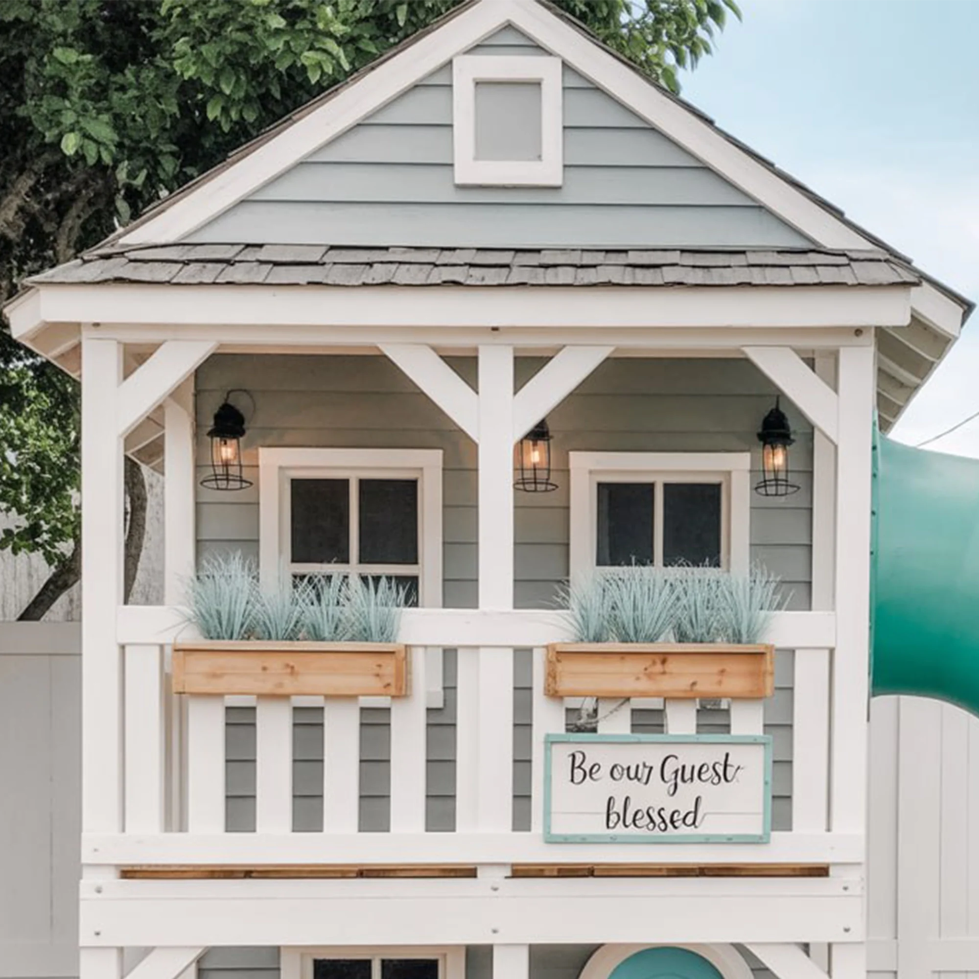 Luxury Two-Story Wooden Playhouse with Spiral Slide and Swings – 16ft x 12ft Outdoor Kids Playset