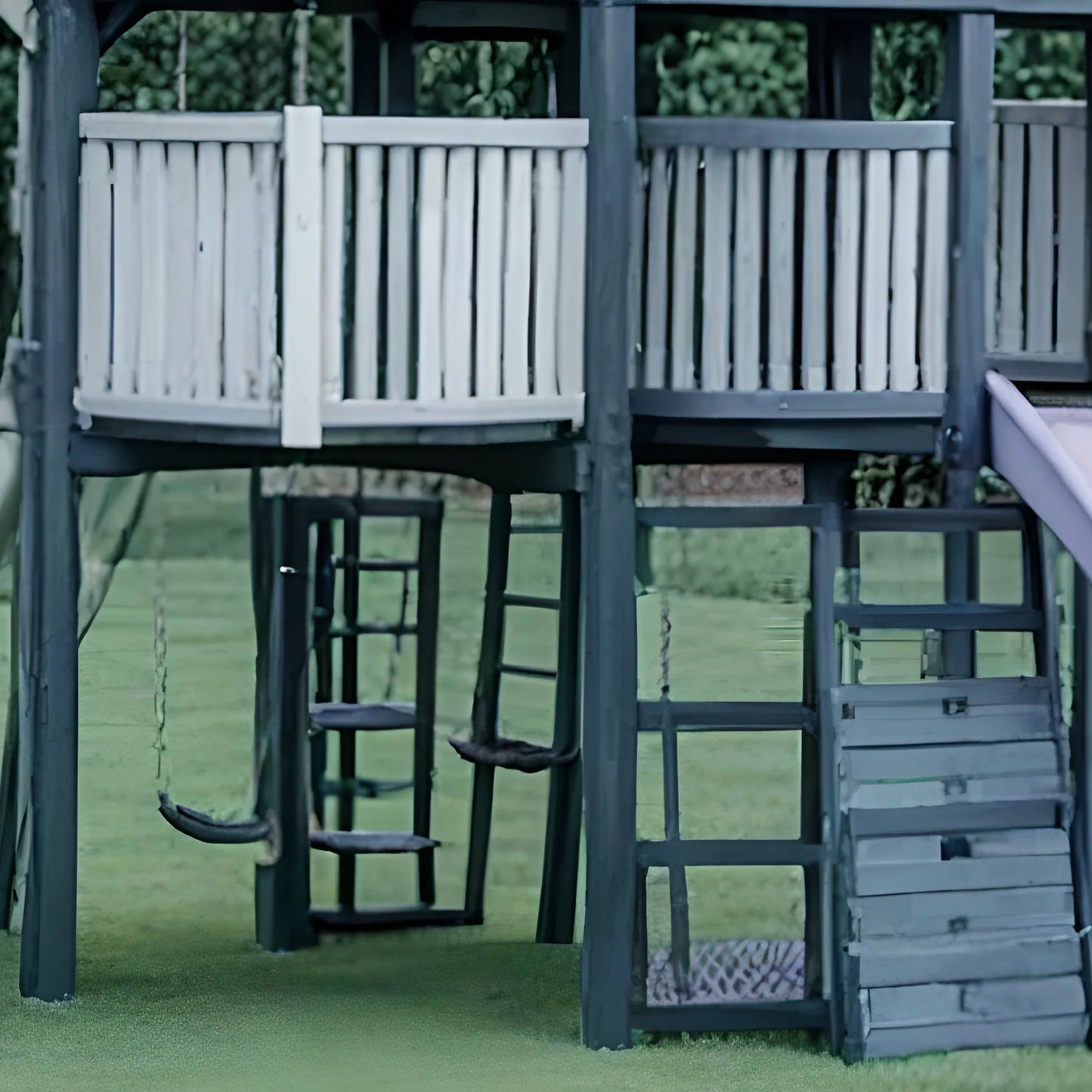 Safe Outdoor Playset for Kids – Wooden Playhouse, Climbing Ladder, Swings & Slides