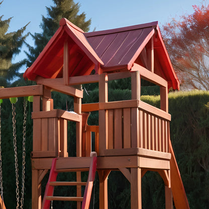 Backyard Playground Swing Set – Wooden Playhouse with Slide and Safe Kids Swings