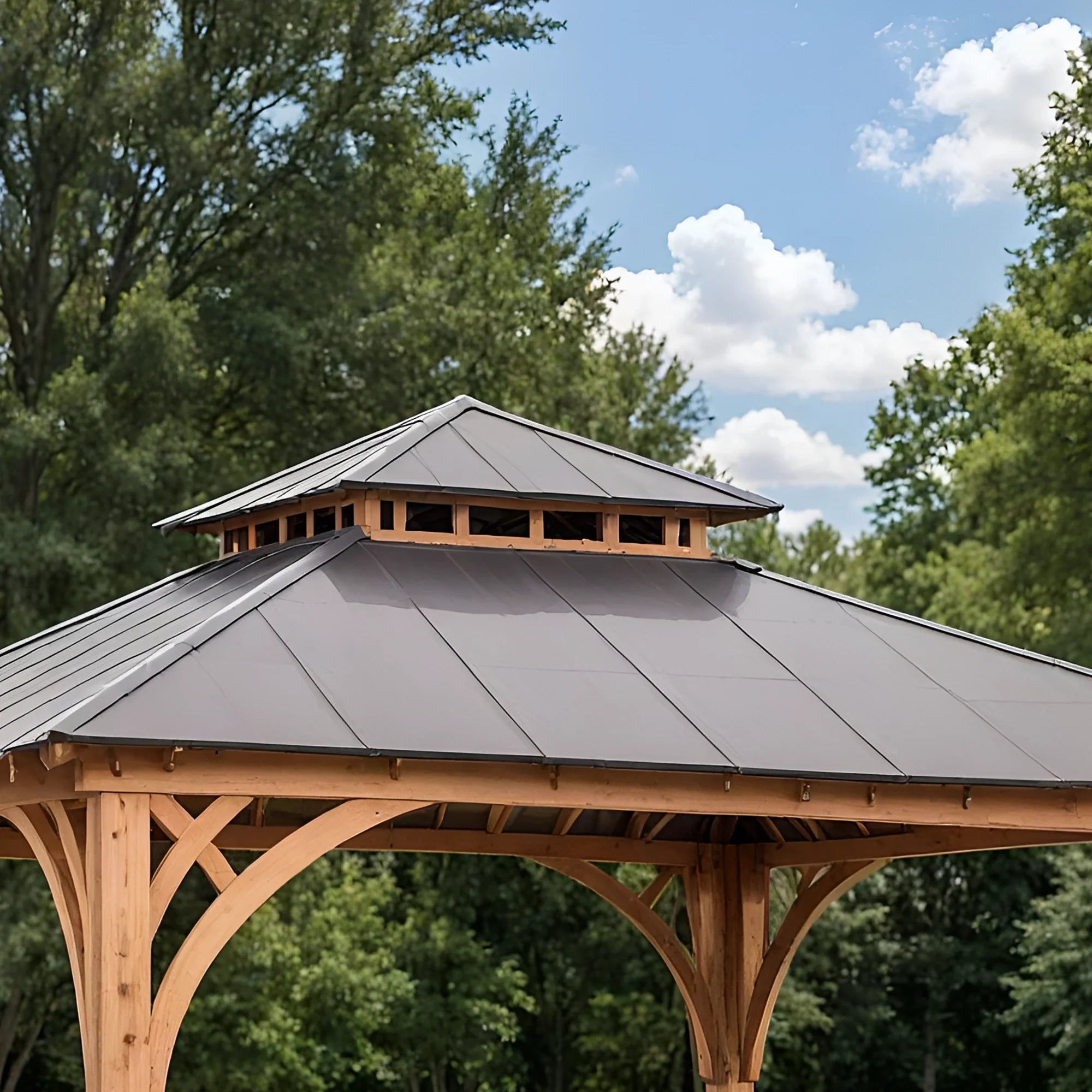 12x12 Wooden Gazebo with Metal Roof | Outdoor Pavilion for Patio, Garden & Poolside Dining