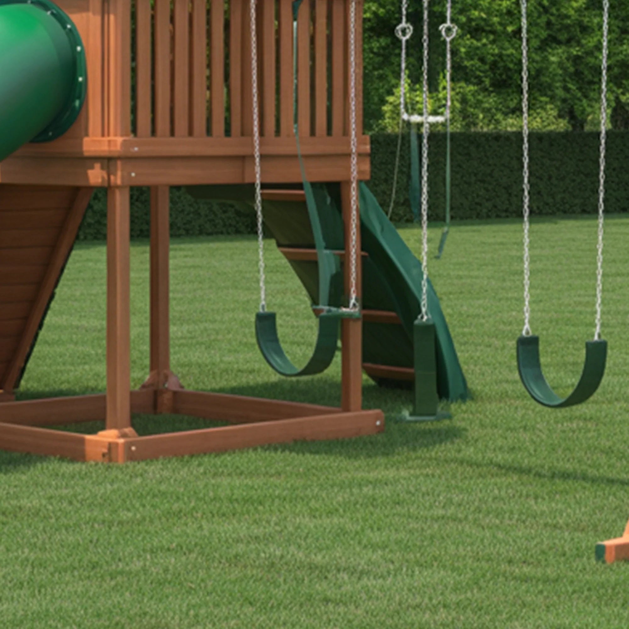 Deluxe Wooden Outdoor Playset with Tube Slide, Double Swings & Climbing Wall – 22ft x 10ft x 9ft