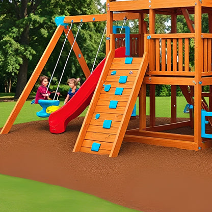 Classic Wooden Swing Set with Slide & Playhouse for Kids