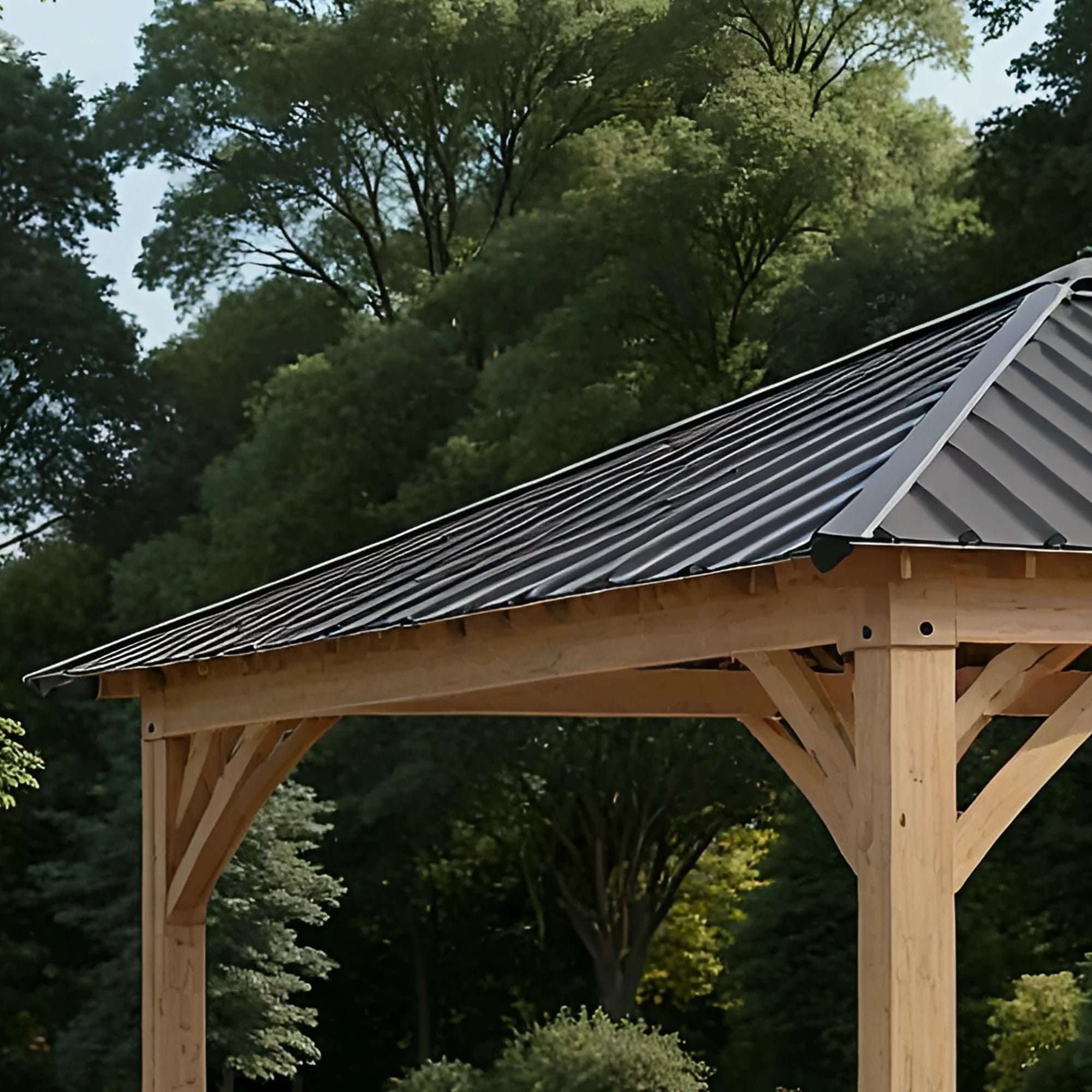 12x12 Wooden Gazebo with Metal Roof | Outdoor Pavilion for Garden, Patio & Poolside Shade