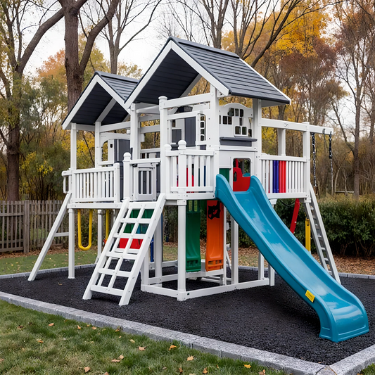 Kids Outdoor Swing Set with Playhouse, Slides & Climbing Ladder – Backyard Fun