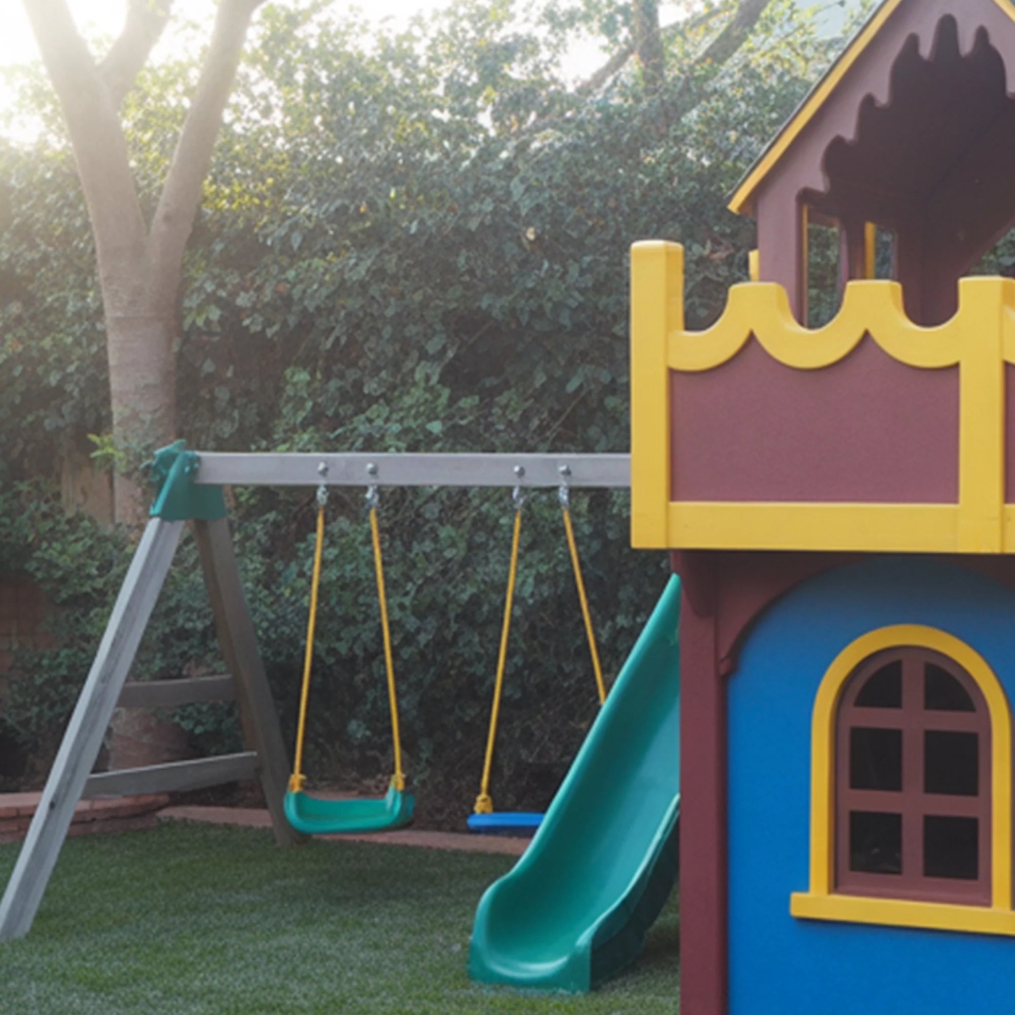 Wooden Castle Playhouse with Tower & Slides | Luxury Outdoor Playground with Swings for Kids Backyard Adventure