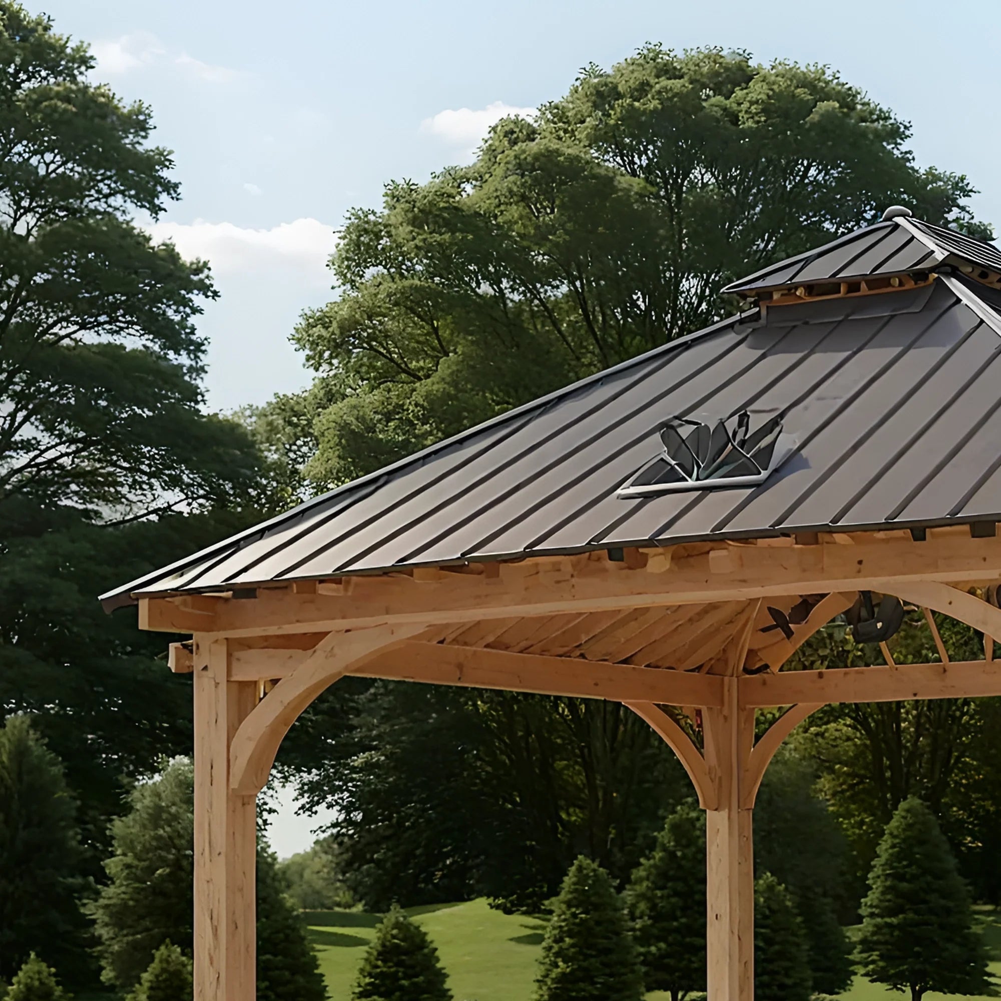12x12 Wooden Gazebo with Metal Roof | Outdoor Pavilion for Patio, Garden & Backyard Shade