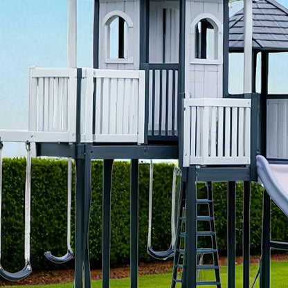 Wooden Outdoor Playset with Slide, Swings & Playhouse – Safe Backyard Playground for Kids