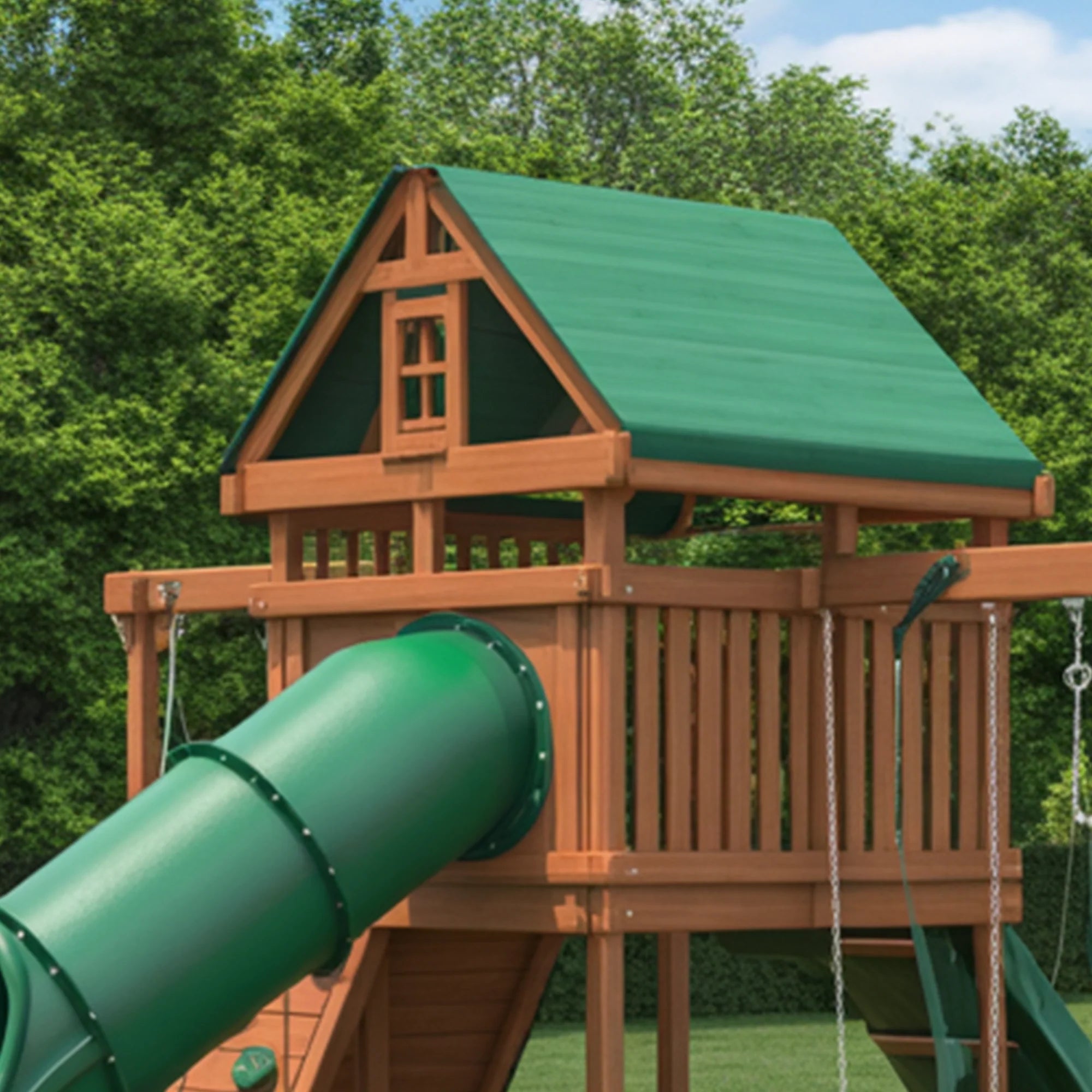 Deluxe Wooden Outdoor Playset with Tube Slide, Double Swings & Climbing Wall – 22ft x 10ft x 9ft