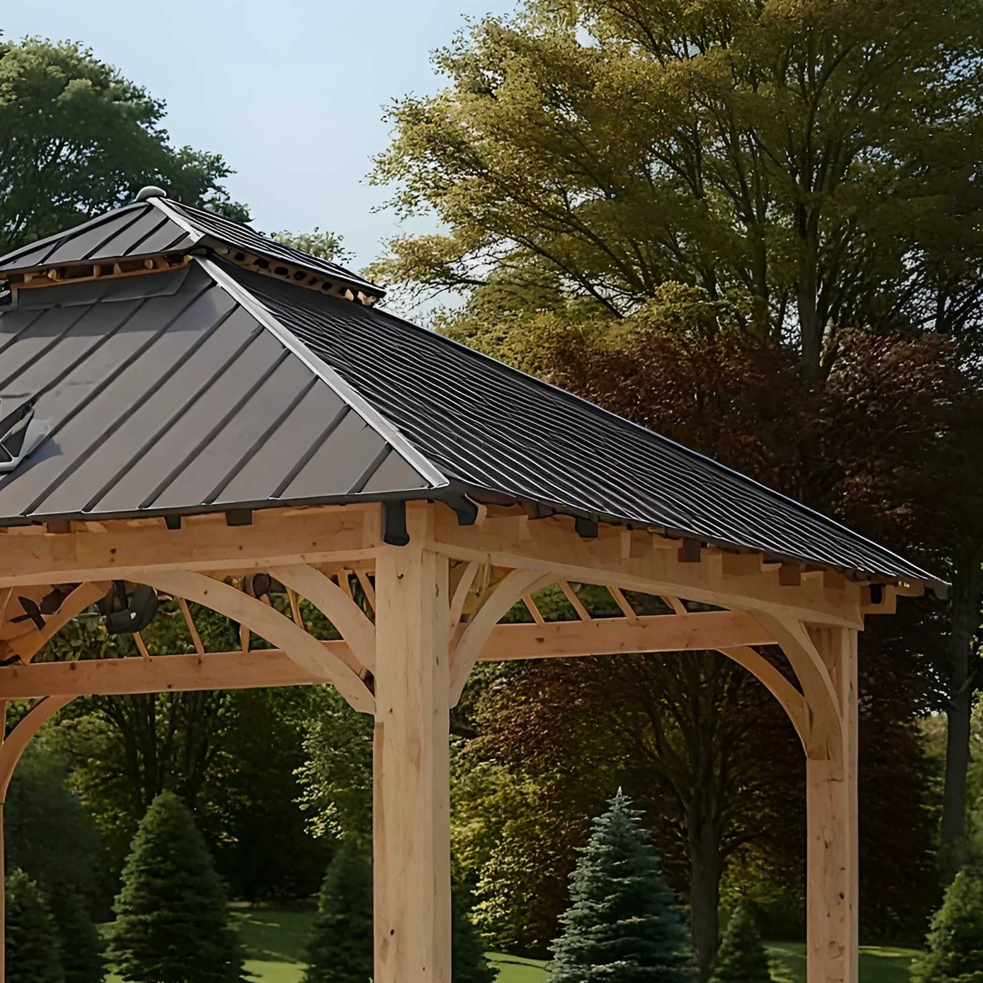 12x12 Wooden Gazebo with Metal Roof | Outdoor Pavilion for Patio, Garden & Backyard Shade