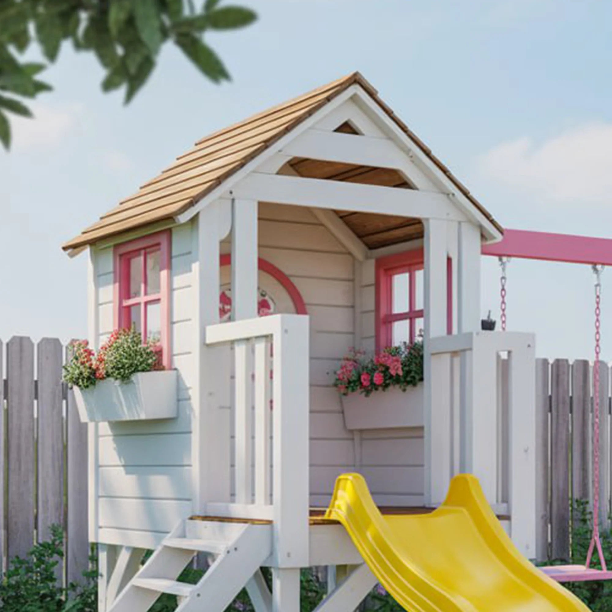 Backyard Adventure Playhouse – Kids Outdoor Swing & Slide Set