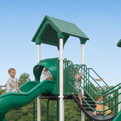 Wooden Kids Playground with Triple Slides & Bridge | 22x12x9 ft Outdoor Playhouse