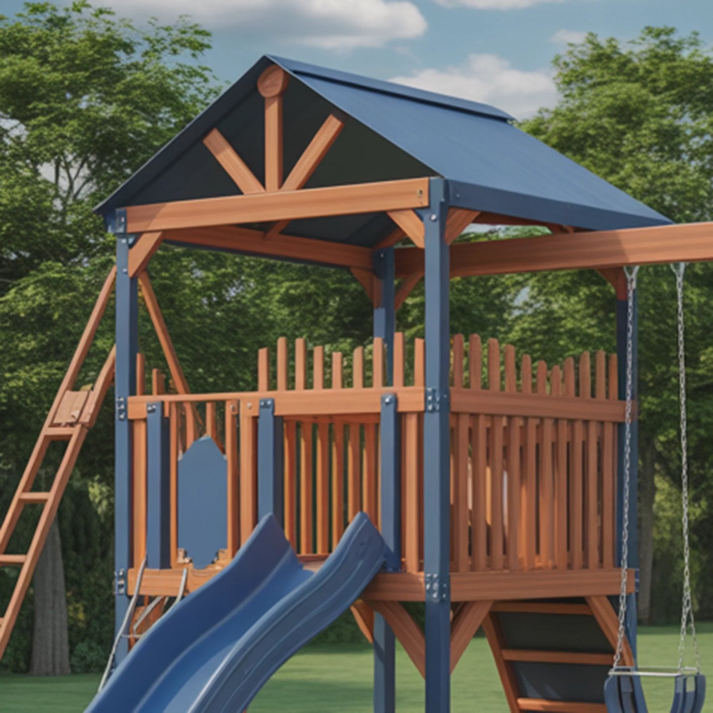Premium Wooden Swingset with Double Slide & Swings – Outdoor Playset